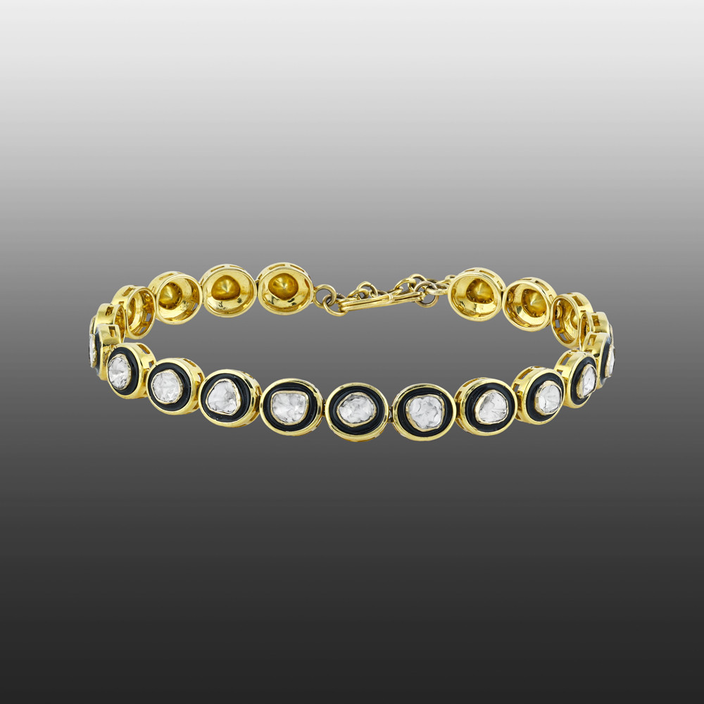 Polki Bracelet with Black Enamel Border